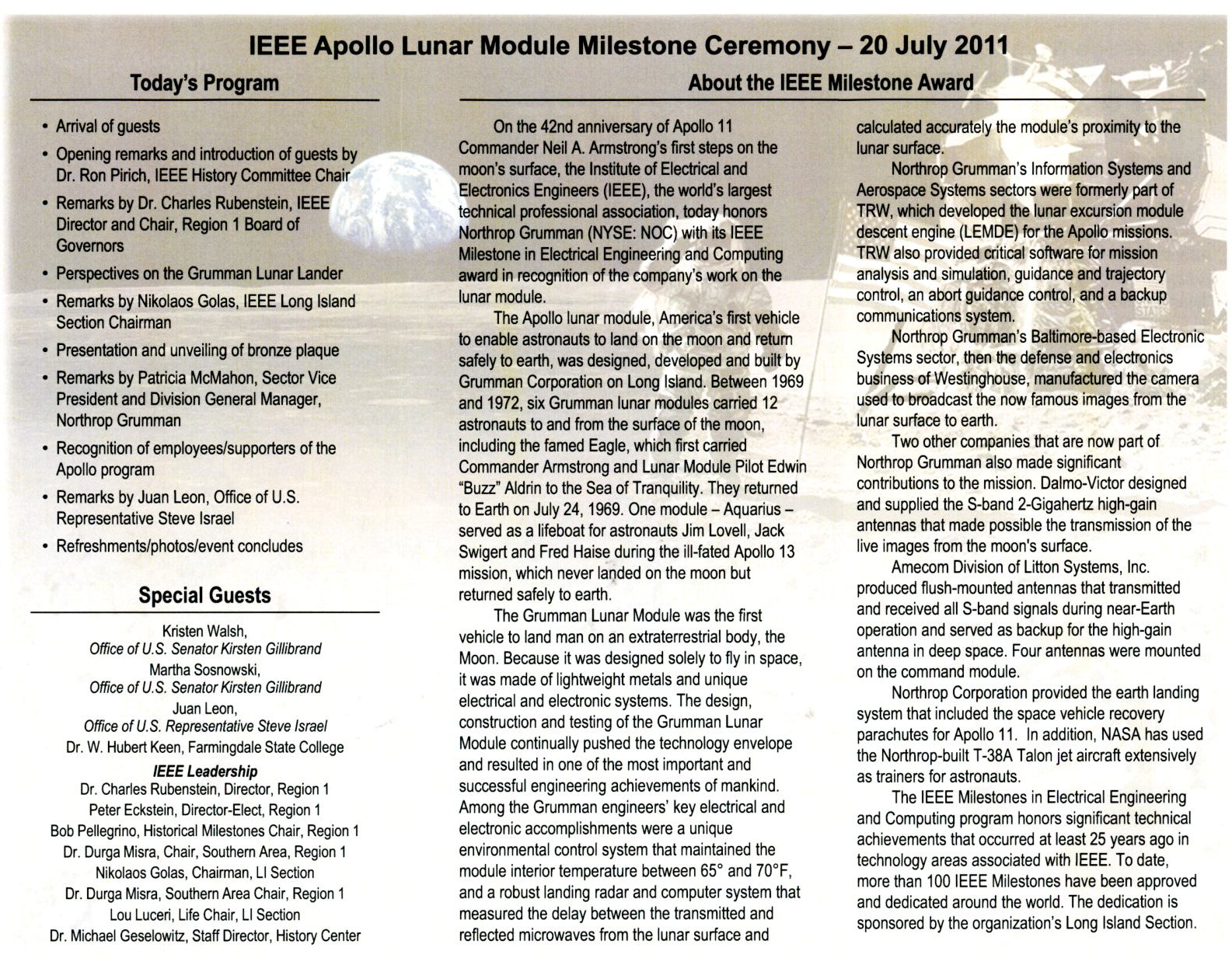 Lunar Module ceremony brochure 2