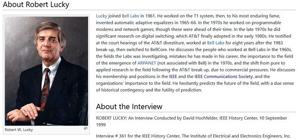IEEE Communications Collection Oral History About Robert Lucky