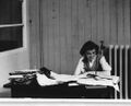 Joan Kaye working at a desk in Ferranti’s West Gorton factory, Manchester, in about 1960. Permission from Joan Travis.