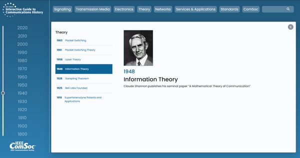Claude Shannon Information Theory on the Interactive Communications History Timeline.